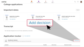 College Planning page in Xello. In the Enrollment Decisions tile, the cursor is selecting "Enrollment decisions by institution"